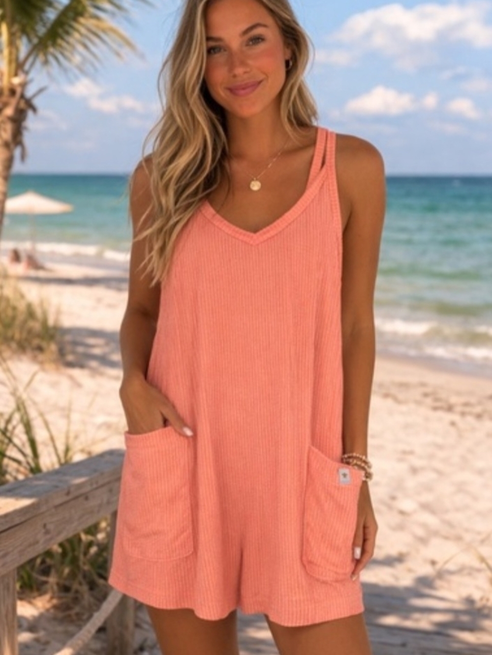 Simply Southern Peach V-Neck Swim Cover Romper